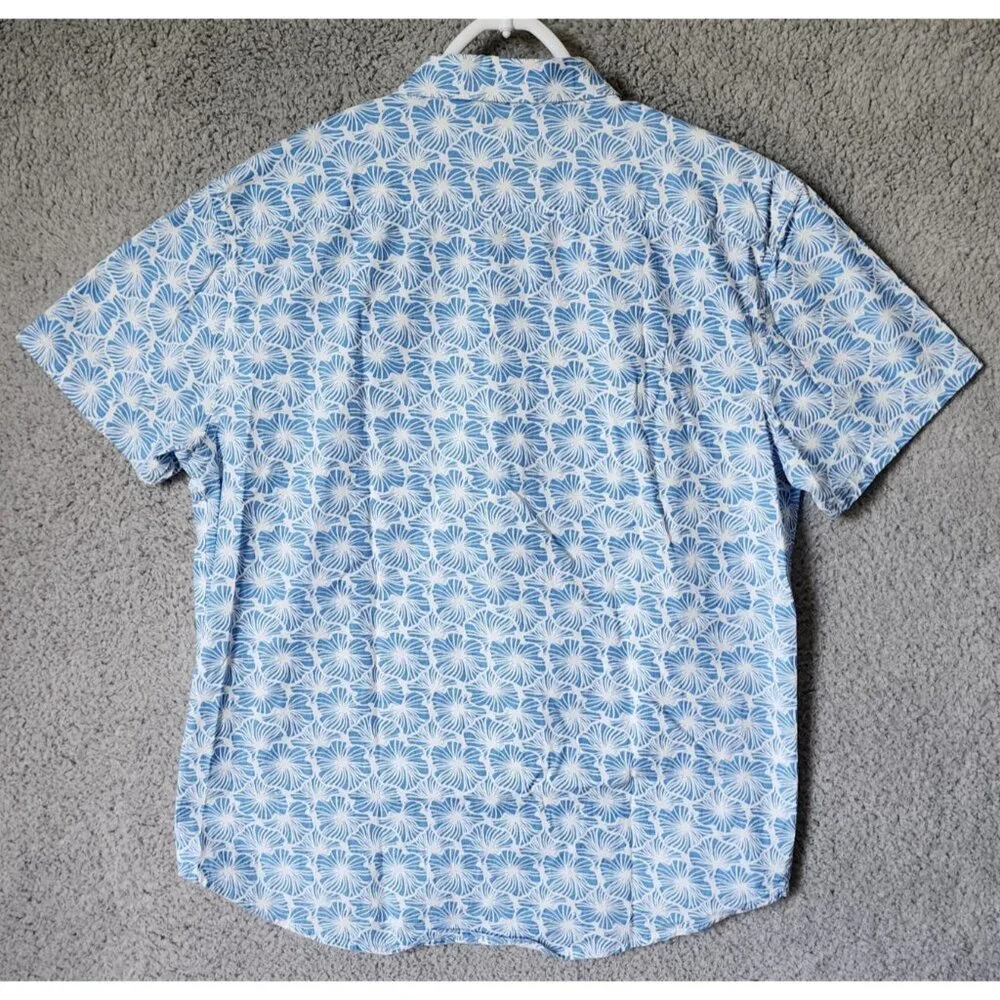 Laguna Blue Floral Short Sleeve Button Down Hawaiian‎ Shirt Size L Cotton Blend